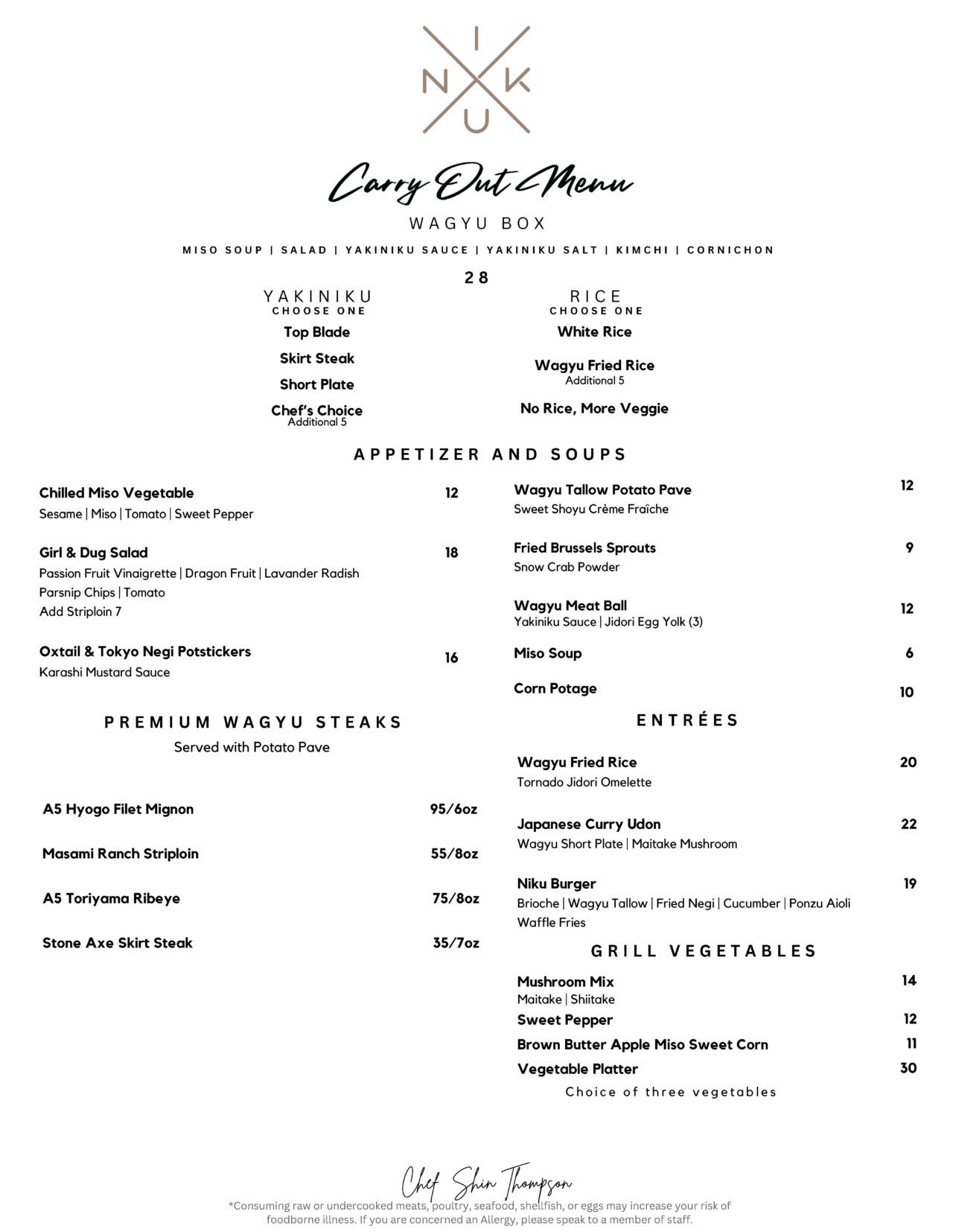 Carry Out Menu NIKU X