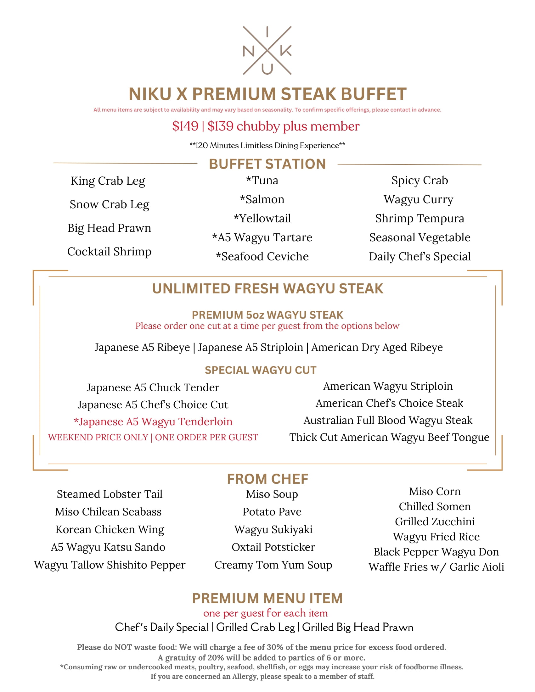prem steak buffet 149 NIKU X | New York