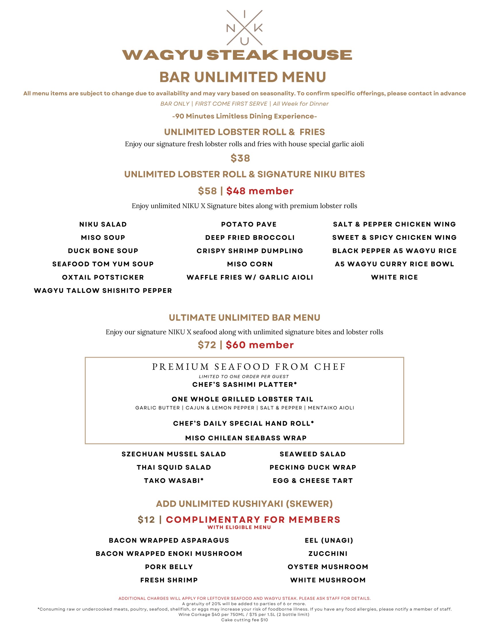 NIKU X | Bar Menu